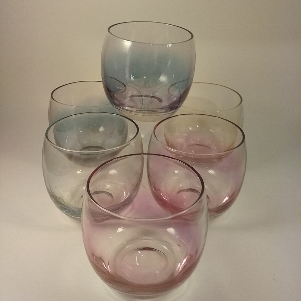 Set of 6 Colored Mid Century Lowball Bar Glasses